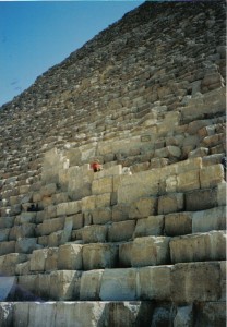 Ros sitting on the Great Pyramid, 1987